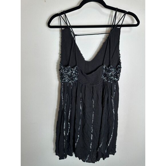 Free People Glitter Mini Slip Embellished Double Strap Black Dress Size Small - Picture 4 of 5